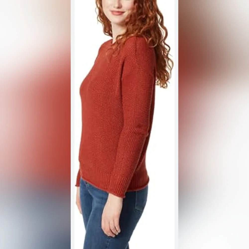 Jessica Simpson Rust Color Crew Neck Sweater Ribbed Knit - Picture 4 of 5